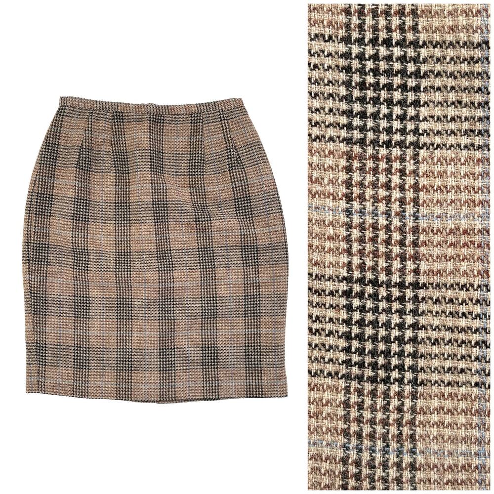 VTG Harve Benard Wool Plaid Pencil Skirt Women XS Brown Blue Academia Preppy